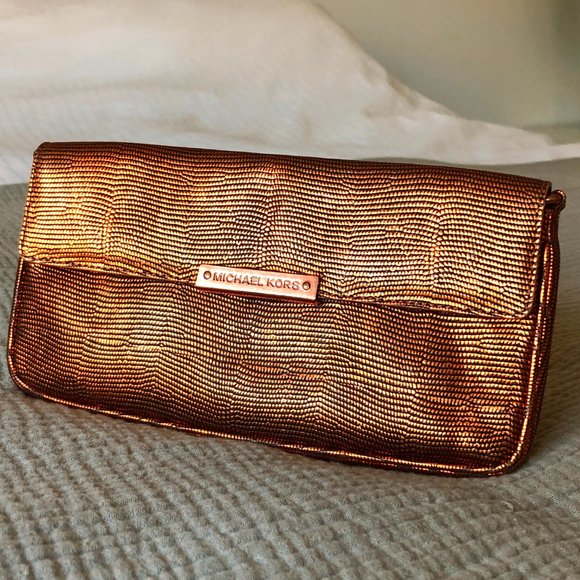 Michael Kors Iridescent Coral Orange Clutch w/Chain - Picture 6 of 7